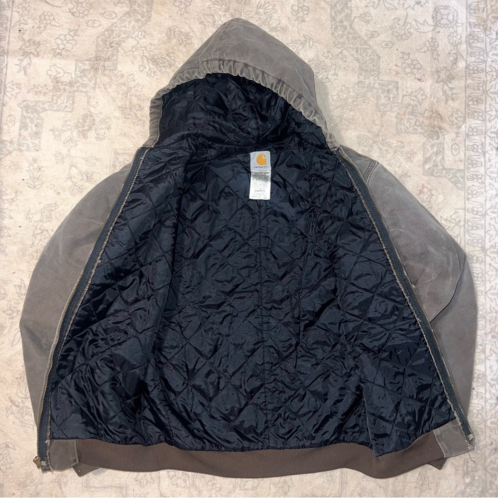 VTG Carhartt Youth YYJ130 DKB Canvas Full Zip Jacket Hooded Chore Work Coat XL - Picture 3 of 8